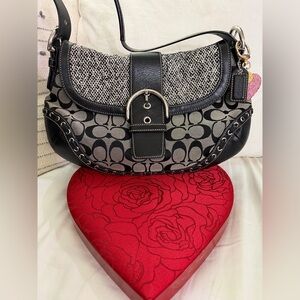 Coach Black and Tan Signature SoHo Shoulder Bag